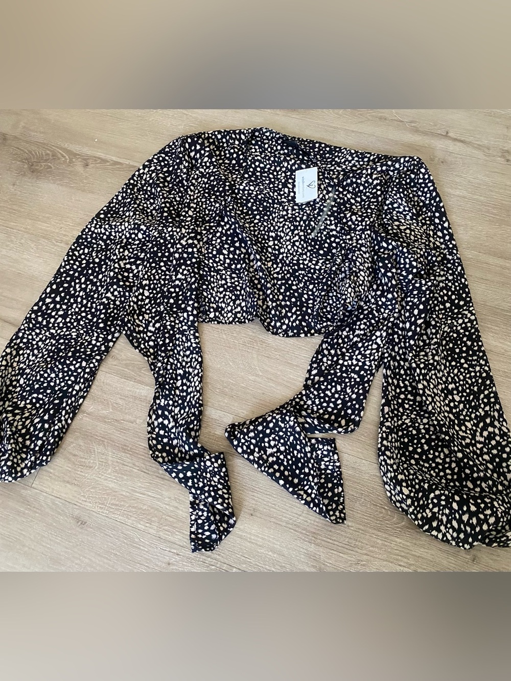 Windsor Black and Nude Spot Tie-Front Top